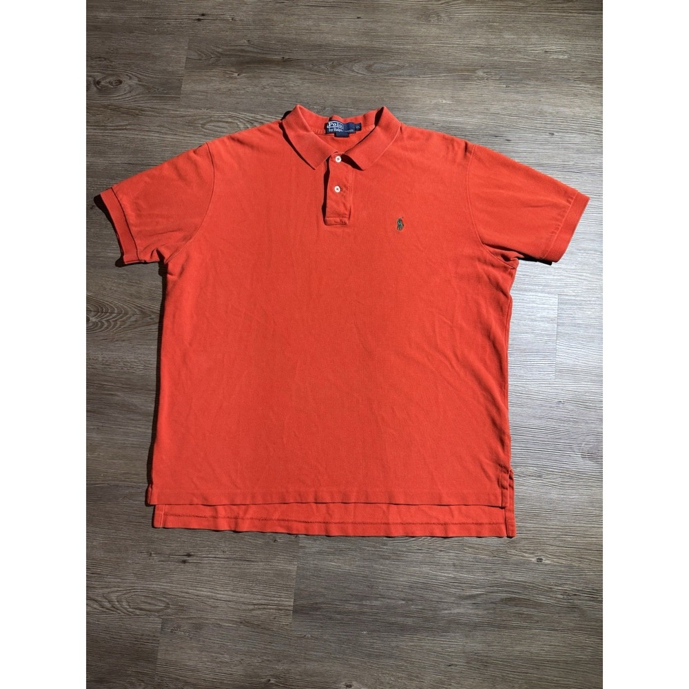 Polo Ralph Lauren Polo Shirt Mens XL Orange Pony Logo Short Sleeve Distressed